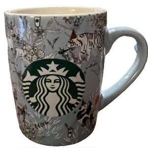 2020 Starbucks Coffee Mug BIRTHDAY PARTY ANIMALS Balloons 10 oz Green Mermaid